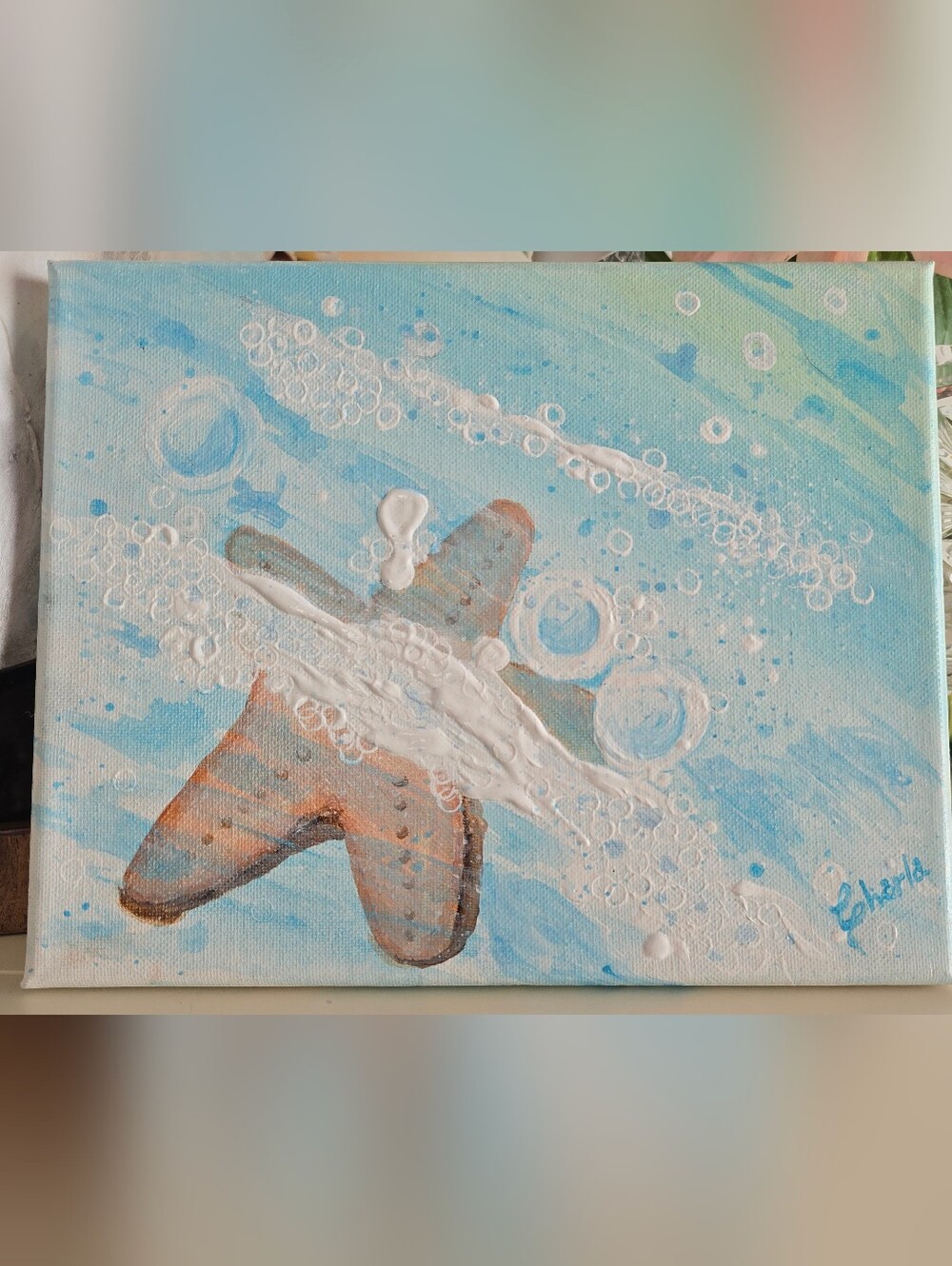 Original Textured Starfish Coastal Acrylic Painting 11x9 Signed